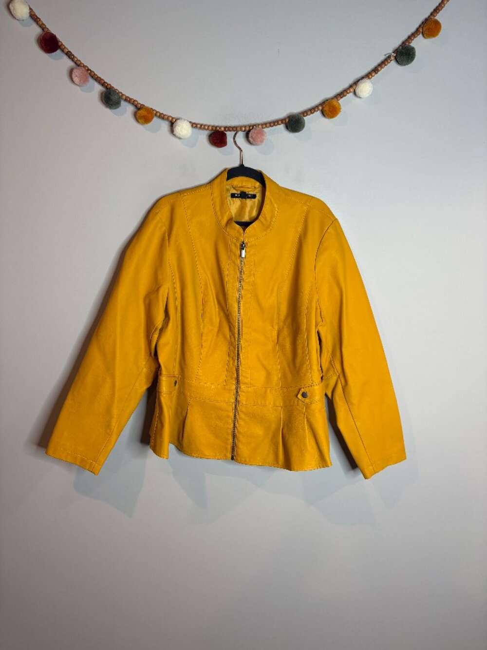 Baccini mustard yellow faux leather jacket